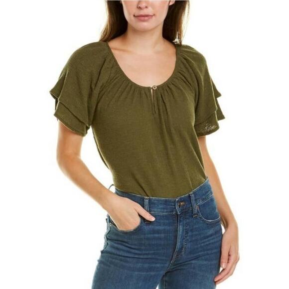 Madewell Texture & Thread Scoop Neck Short Sleeve Green Top Chic Casual  XS - Picture 12 of 12